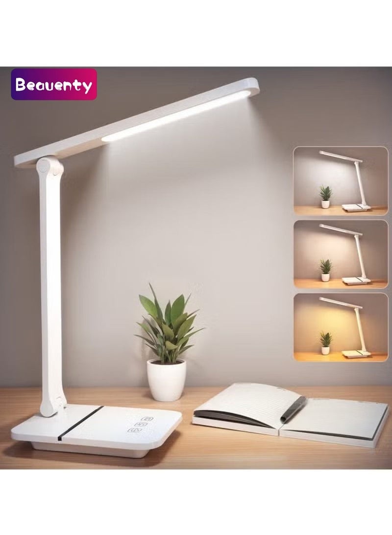 Beauenty LED Desk Lamp for Home Office, Eye-Caring Reading Light with 3 Color Modes, Dimmable, Timer & Reading Mode, USB Port for Tasks like Reading, Sewing, Crafts, School Supplies, Puzzle - Image 1